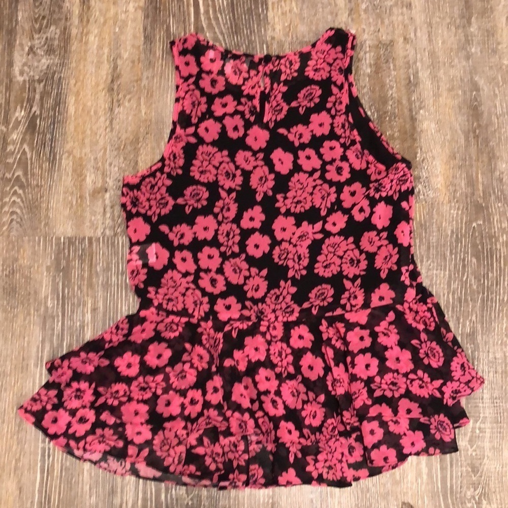 Milly Retro Floral Sleeveless Ruffled Hem Blouse 0 - Picture 4 of 5